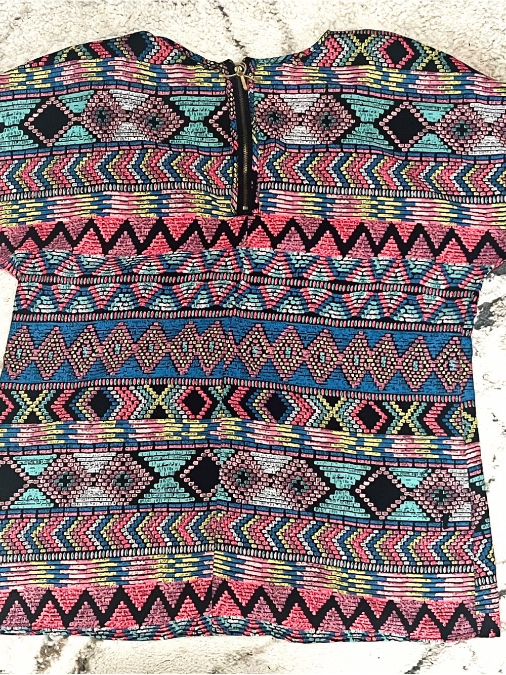Fun & Flirt Multicolor Aztec-Pattern Short Sleeve Top - Picture 2 of 3